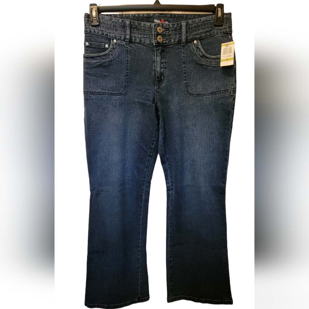 Style & Co bootcut jeans with wide waistband, size 14. NWT.